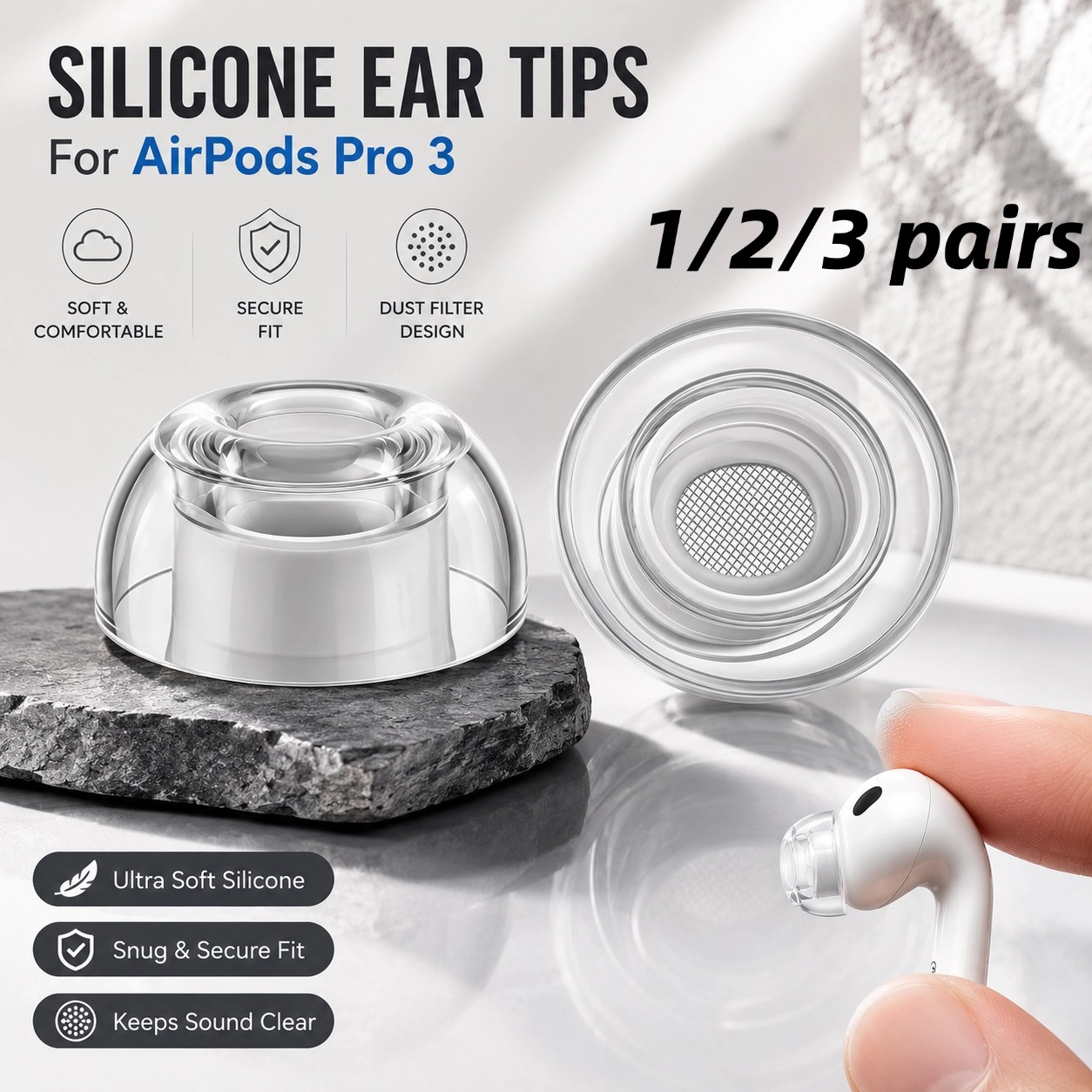 1/2/3 paires d'embouts d'écout - Silicone Ear Tip Replacement avis et prix